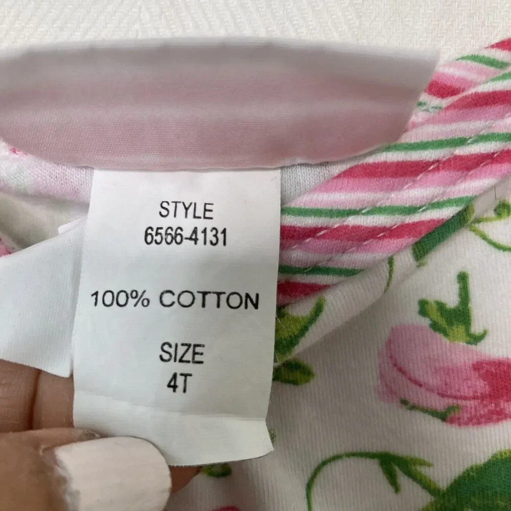 Marimekko By Sweet Potatoes Girls Pink Green Floral Cotton Dress Size 4T Soft